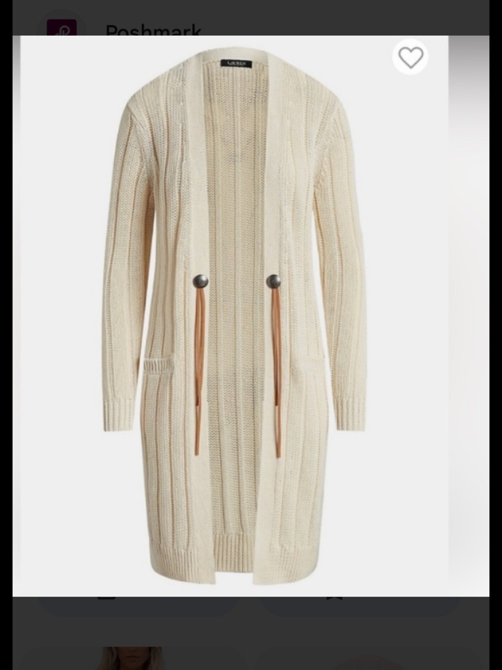 Lauren Ralph Lauren Cream Cable-Knit Cotton-Linen Rib-Knit Longline Cardigan